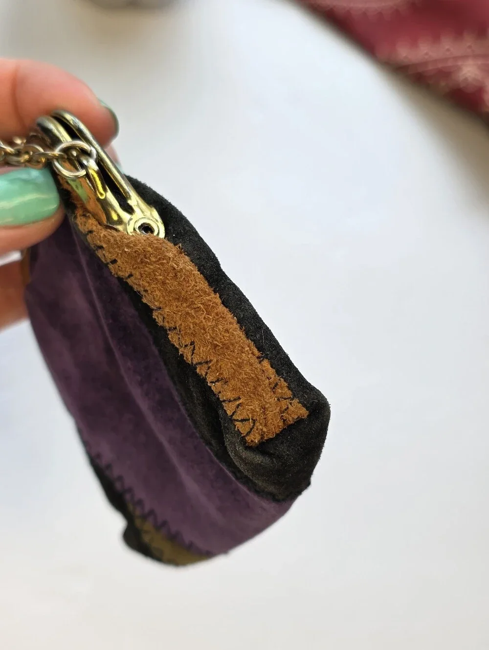 Vintage Leather Patchwork Coin Purse Kiss Lock